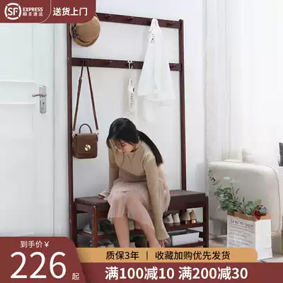 Solid wood coat rack Floor-to-ceiling home door shoe stool hanger Shoe rack One-piece foyer coat cabinet Bedroom shoe cabinet