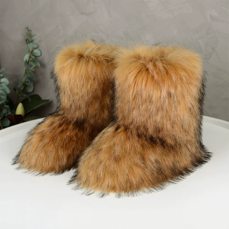Пуховики-ботинки GAL Mao Mao Snow Boots Winter Winter New Spicy Girl Set Thicked Improved Improved Portrait Fox Mao Ping Меховая подошва сапоги