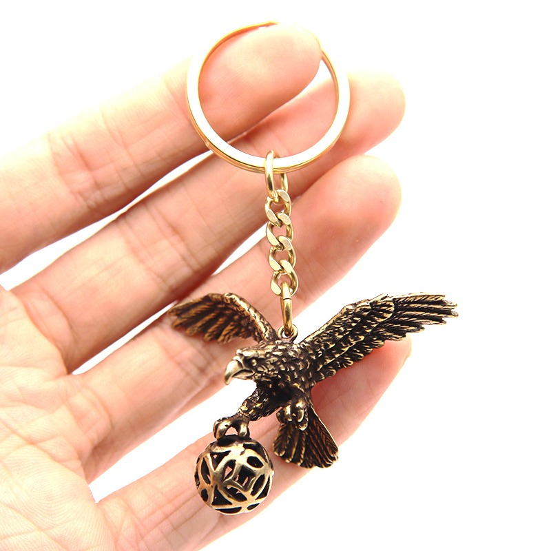 Pure Copper Eagle Small Pendant, Wealth-Attracting Spread-Winged Eagle, Solid Brass Keychain, Bag Charm, Antique Small Copperware, Hand-Held Ornament