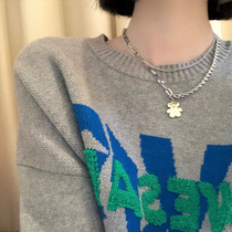 Small Bear Sweater Chain Woman Autumn Winter Korea Short SMALL CROWDDESIGN SENSE 2021 NEW TITANIUM STEEL BILAYER NECROE NECKLACE