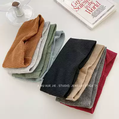 Knitted hair band Women wide side Korean ins Net red solid color summer thin hair hoop sweat running face wash head Belt