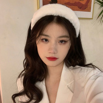 White fur hair stirrup 100 hitch for going out for autumn and winter plush high skull top head hoop retro style pure color wide side hair band