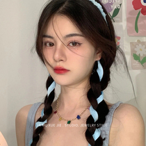 Blue Woven Hair Stirrup FAIRY GAS SUMMER FLOAT WITH INTEGRATED METHOD WIDE SIDE HAIRPIN BINDING HAIR BAND WITH SILK RIBBON BOW TIE