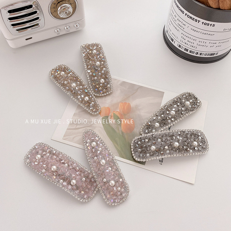 Pearl hairpin female Korean ins Crystal edge clip Net red girl BB clip Broken hairpin clip headdress pressure clip Bangs clip