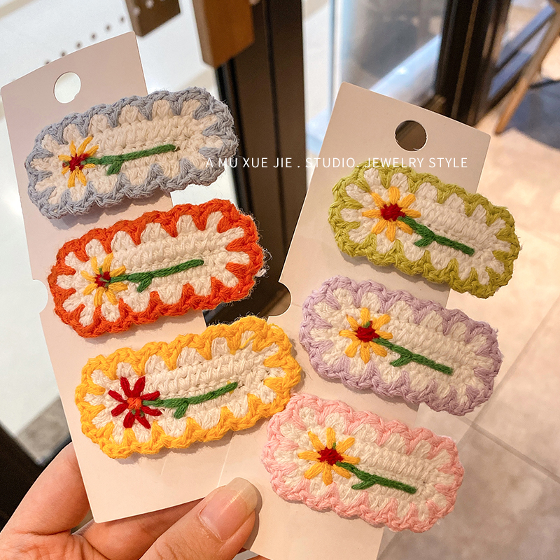 ins Cute wool braided cherry flower hair clip BB clip Girl heart bangs clip hair clip side clip hair ornament