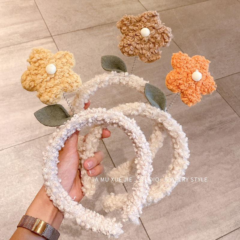 ins creative lamb plush flower hair band female net red face wash hair band cute wild out hair bundle hair band