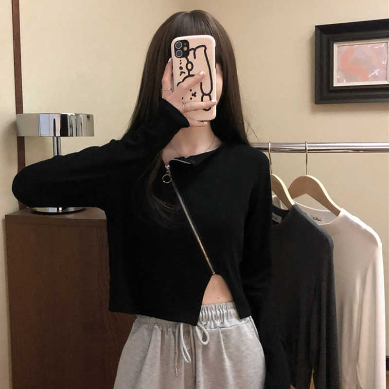2022 Spring and autumn season Don't give high waist shorts blouses Laced Design Sensation Undershirt Black Long Sleeve T-shirt Women's Ins