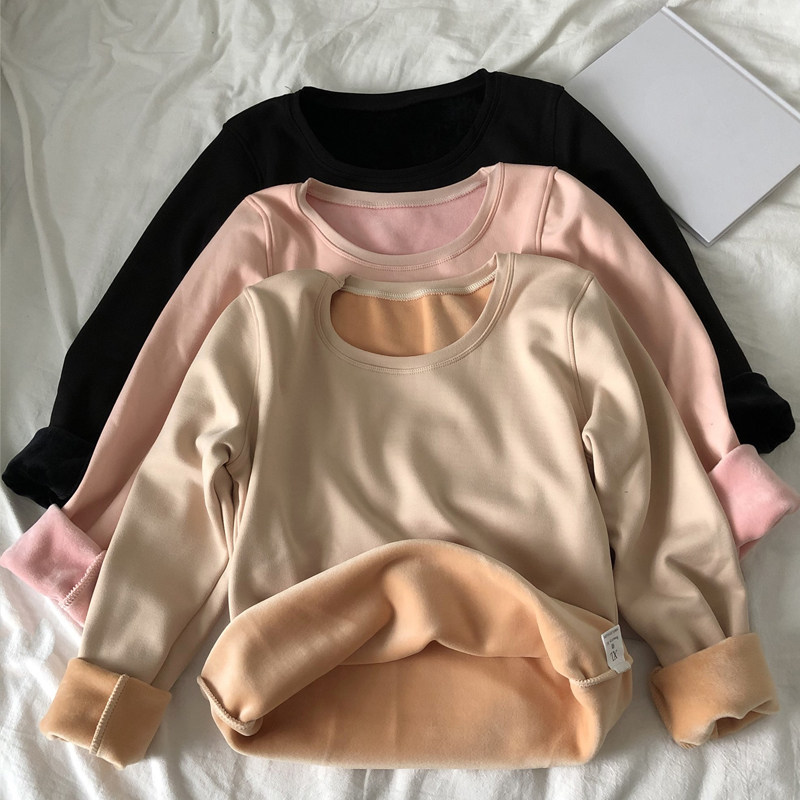 No-mark heating coat woman autumn winter thickened garnter self-heating hitch bottom sweatshirt with a single piece of autumn jacket