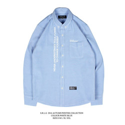 S.R.L.G 2016 A/W Simple letter casual versatile blue white Oxford cotton men's shirt