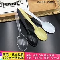 Disposable spoon crystal transparent long soup thickening PS material plastic ice soup fruit dessert long handle spoon