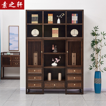 New Chinese Bookcase Display Case Solid Wood Old Elm Elm Meditation Bogu Shelf Bookcase Black Walnuts Tea Rack Tea Room Shelf