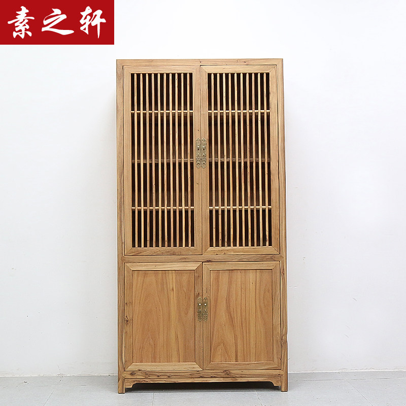 New Chinese style bookcaseOld elm tea cabinetSolid wood bookcaseBlack walnut storage cabinetBookshelfProduct cabinetFurniture customization