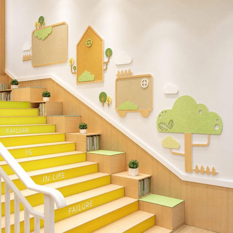 Kindergarten Environmental Theme Wall Decoration Natural Wood Style Decorative Background Board Staircase Decorative Wall Stickers Display Board Kindergarten Environmental Theme Wall Decoration Natural Wood Style Decorative Background Board Staircase Decorative Wall Stickers Display Board