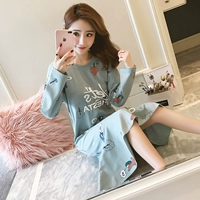 Phiên bản Hàn Quốc của đồ ngủ nữ mùa xuân và mùa thu dài phần jumpsuit cotton dài tay váy ngủ sinh viên lỏng lẻo dịch vụ mặc nhà mới váy xuông