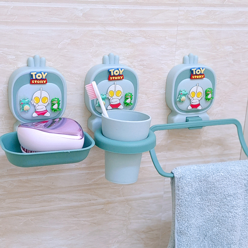 Cute soap box without punching home bathroom drain soap box cartoon children's wash rack wall-mounted