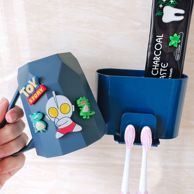 Wall-mounted Cartoon Mouthwash Cup Children Student Dorm Toothpaste Toothbrush Rack Seat Tooth rack male girl teeth brushing cup