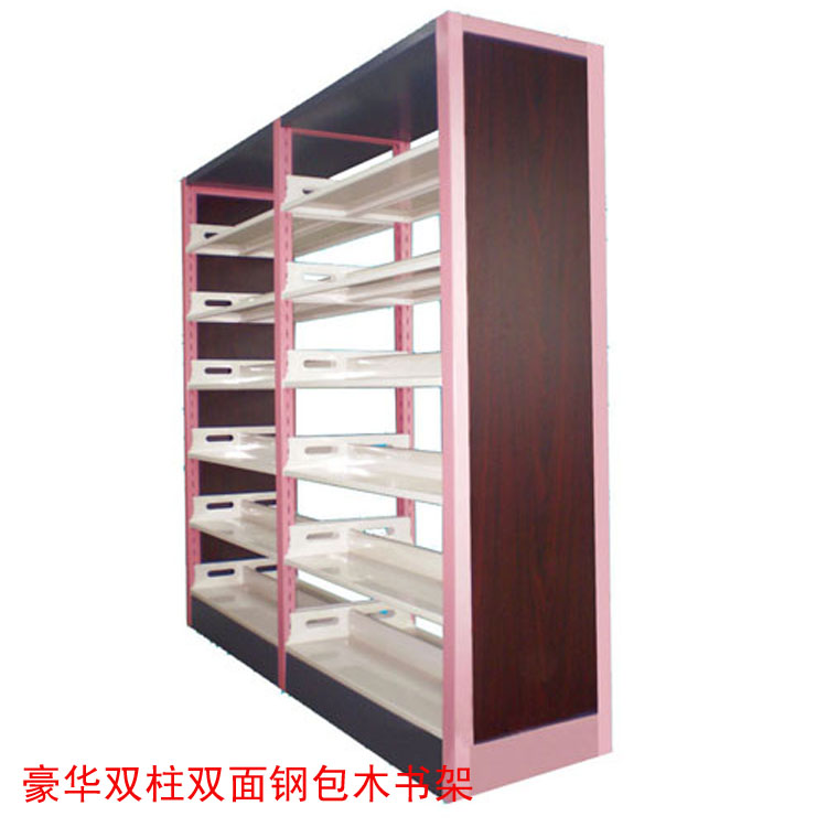 Double-column double-sided 6-layer Bookshelf Wood Bookshelf Steel Wood Structure Archives Shelf Reading Room Full Steel Bookshelf solid wood bookcase