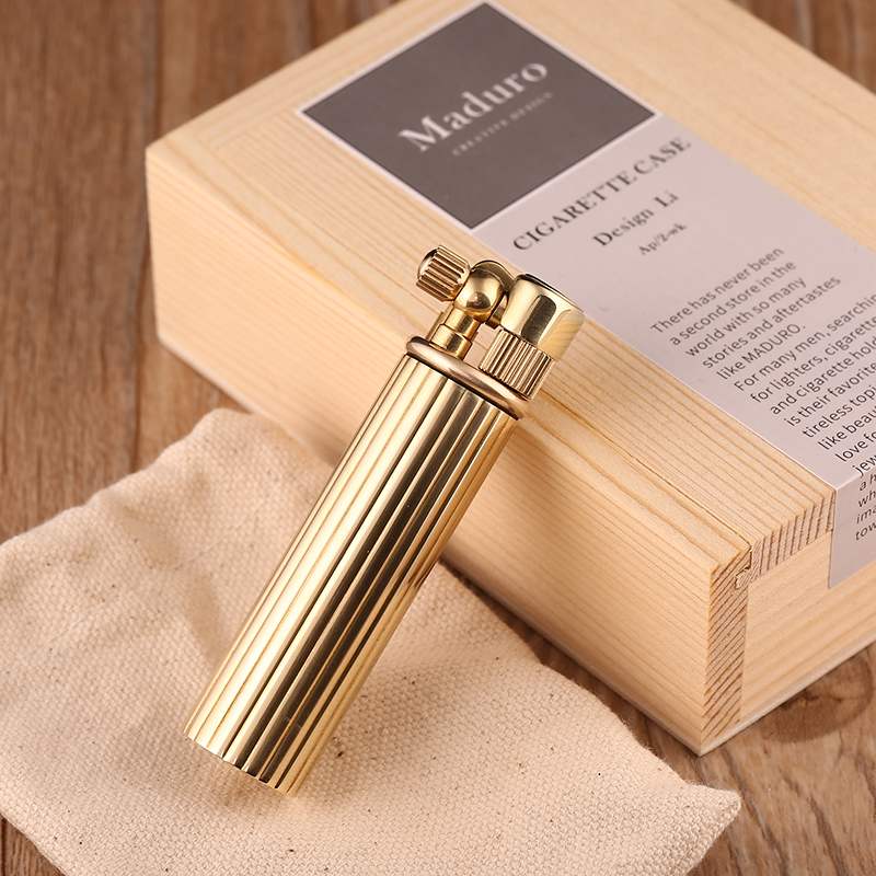 Maduro Kerosene Lighter Maduro Pure Copper Retro Cylindrical Side Sliding Grinding Wheel Flint Genders Handmade Personality