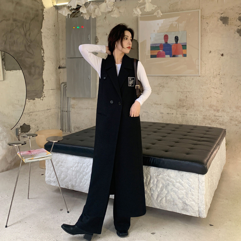 Women's Suit Vest 2024 Extra Long Loose Spring and Autumn Vintage Sleeveless Korean Style Elegant New Trendy Jacket