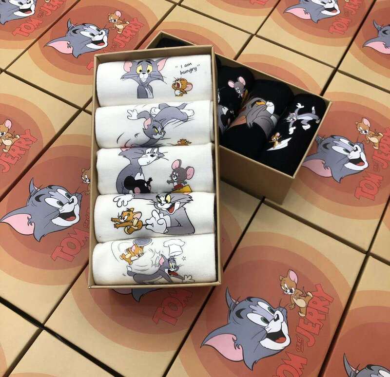 Summer All-Season Short Socks for Men and Women, Cotton Sports Socks, Sweat-Absorbent and Odor-Resistant, Cat and Mouse Cartoon Boat Socks, Couple Socks