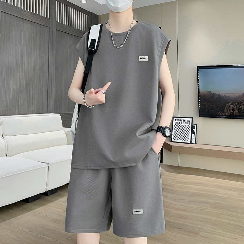 Sleeveless T-Shirt Set for Men, Ice Silk Quick-Drying Casual Vest, Men's Summer Running Sports Set, Short-Sleeved Shorts