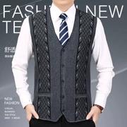 Mùa thu và mùa đông len vest vest nam trung niên vest lỏng kích thước lớn áo len đan vest vai trung niên nam không tay áo len