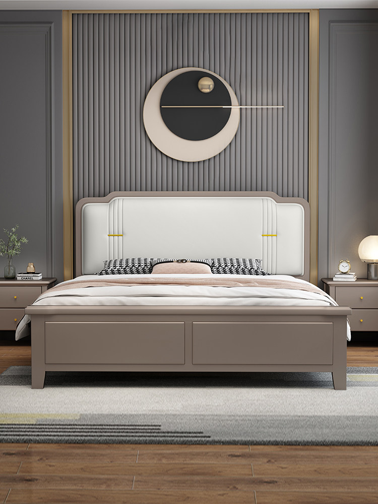 American light luxury wood Champagne 1 8 meters double master bed modern minimalist light luxury 1 35m princess bed