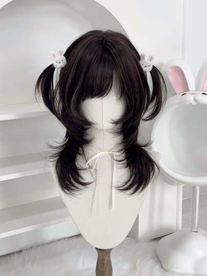 [Soft and Silky Black Forest]Japanese-Style Sweet Girl Wig with High-Layered Mullet Cut, Face-Framing Collarbone-Length Hair, Full Head Wig