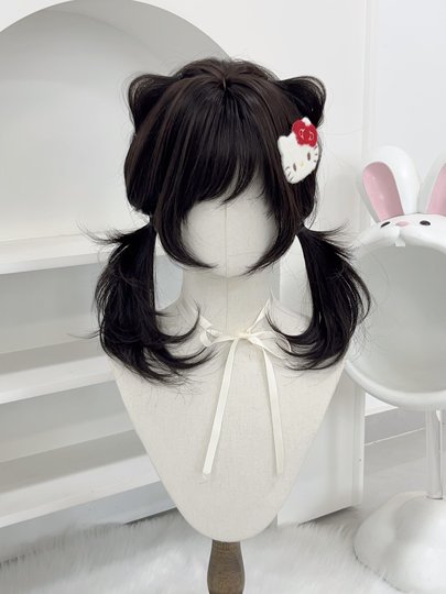 [Soft and Silky Black Forest]Japanese-Style Sweet Girl Wig with High-Layered Mullet Cut, Face-Framing Collarbone-Length Hair, Full Head Wig