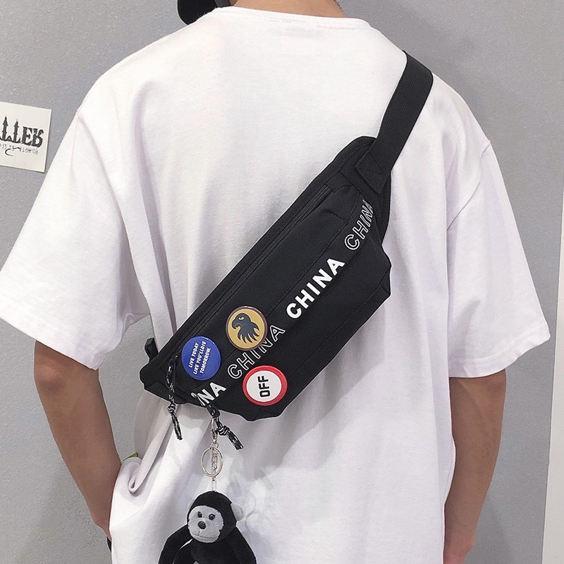 Summer new ins trendy waist bag chest bag men's Messenger bag men's trendy brand single shoulder bag men's casual shoulder bag small bag men