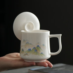 White Jade Porcelain Tea Cup with Lid, Anti-Scalding, Personal Use, Office, Large Capacity, Household Mug, Gift