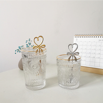 Retro Relief Phnom Penh Glass Cups Round Sun Flowers Water Glasses Upscale Restaurant Cold Drinks Cups Milk Tea Shop Juice Cups