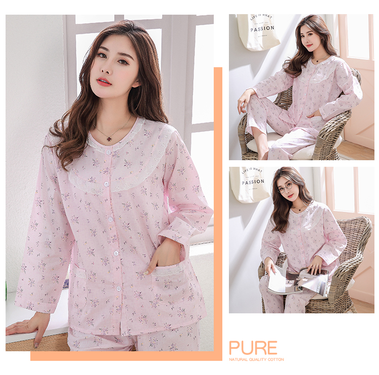 Mùa xuân và mùa thu bông đồ ngủ nữ cotton dài tay quần mùa hè mỏng đồ ngủ phù hợp với cardigan dệt bông dịch vụ nhà