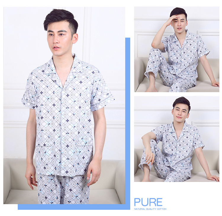 Mùa hè đồ ngủ nam cotton ngắn tay quần dịch vụ nhà hai mảnh nam dệt bông đồ ngủ set sọc lưới bộ mặc nhà big size