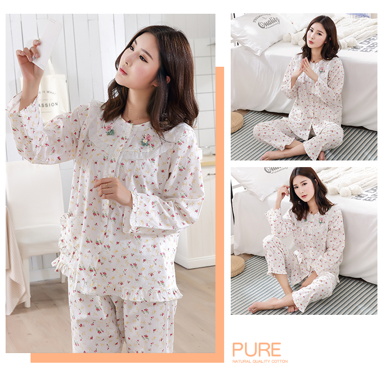 Mùa xuân và mùa thu bông đồ ngủ nữ cotton dài tay quần mùa hè mỏng đồ ngủ phù hợp với cardigan dệt bông dịch vụ nhà