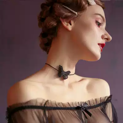 Butterfly choker sweet neck ring Neck ring sexy necklace clavicle sexy underwear accessories perspective lace Japanese