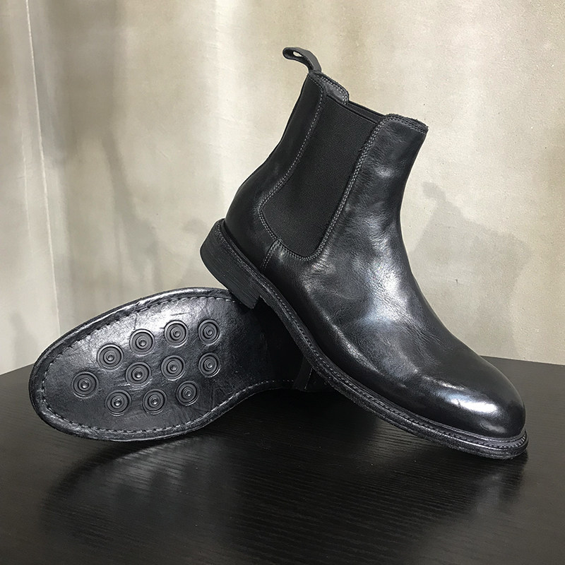 Челси сапоги 复古切尔西靴男休闲皮靴英伦做旧圆头高帮男靴皮底短筒马丁靴子男