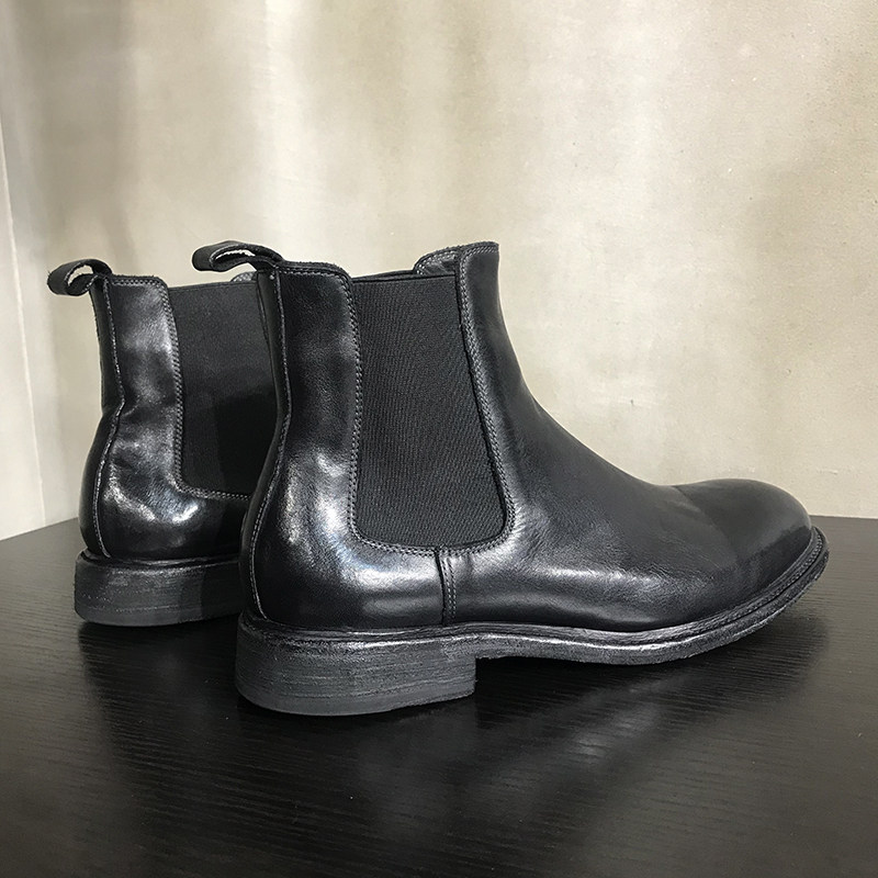 Челси сапоги 复古切尔西靴男休闲皮靴英伦做旧圆头高帮男靴皮底短筒马丁靴子男