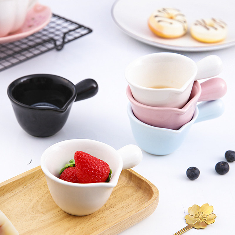 Candy Ribbon Handle Japanese Small Milk Cup Yogurt Pot Ceramic Milk Pot Color Milk Spoon Coffee Milk Cup Utensils