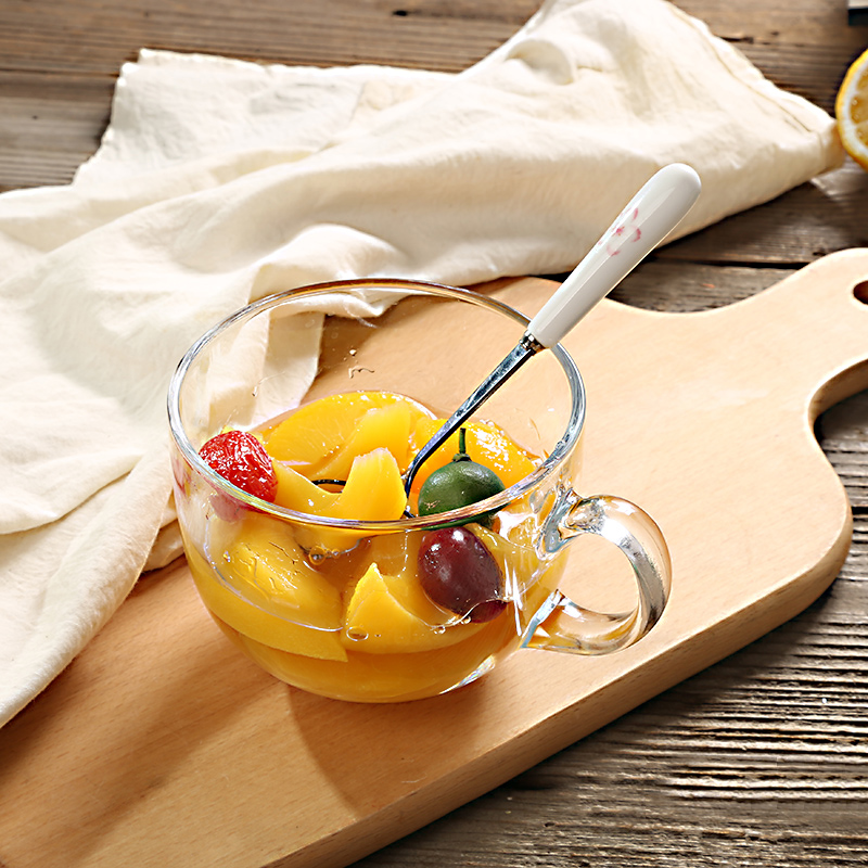 Round Large Capacity Handle Milk Cup Big glass Cup Mcsheet Cup Fat Fat-shaped Breakfast Cup Yoghurt Cup