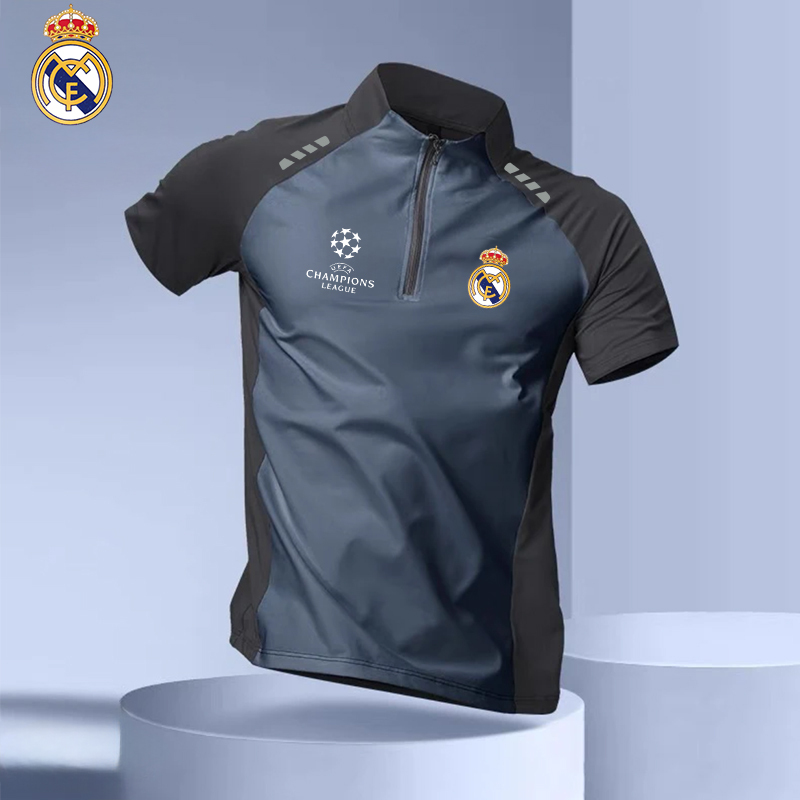 2025 Real Madrid Manchester United Barcelona National Team Sports Zipper Short Sleeve Men's Stand Collar Breathable Quick-Drying Sweat-Absorbing T-Shirt