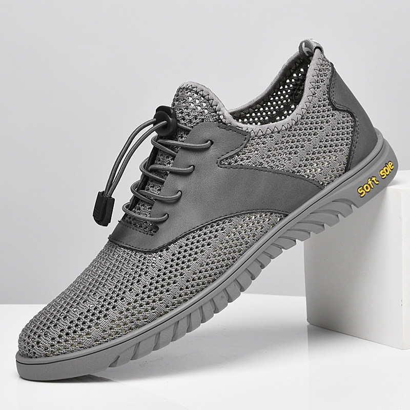 Summer hollow breathable running shoes male leather and casual men's shoes fashion outdoor shoes flat mesh shoes