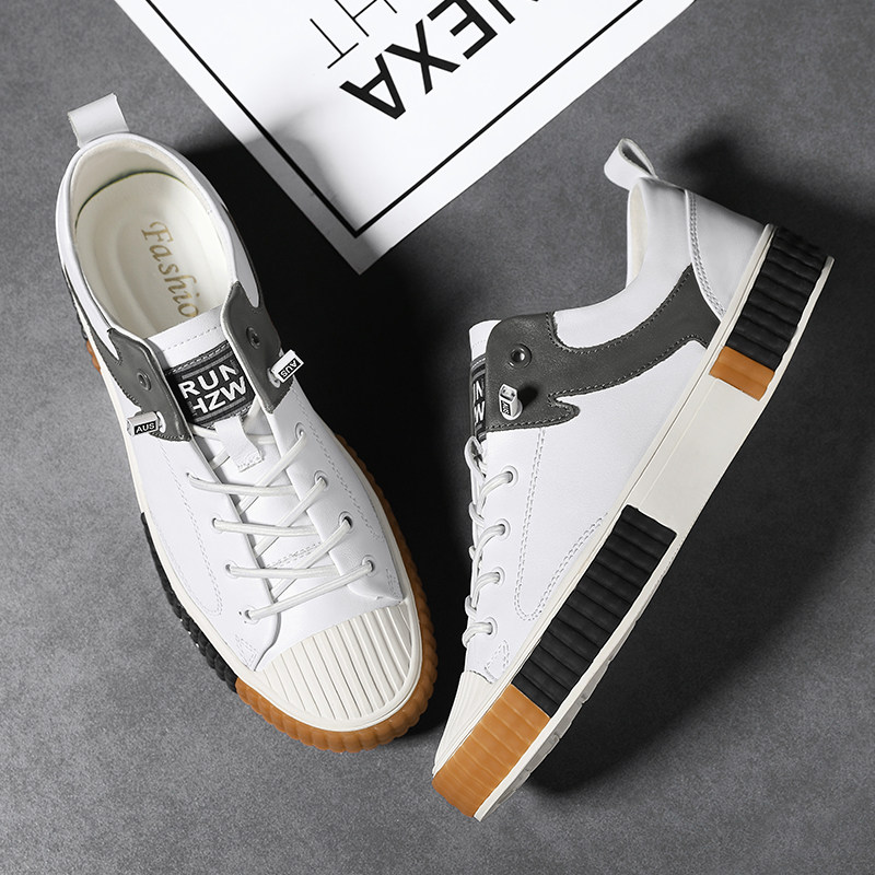 Men's autumn leather shoes breathable fashion tidal shoes flat leisure shoes personality small white shoes men's foot travel shoes