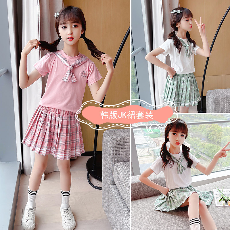 Summer clothes jk uniform skirt Girls suit Primary school genuine 12-year-old college style 10 pleated skirts 11 Children's summer