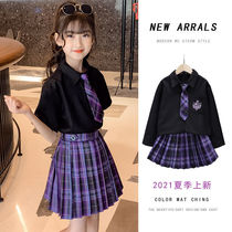 Spring and summer jk uniform skirt girl full set of students genuine 12-year-old academic style 10 pleated skirt 9 children short sleeves summer 6