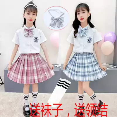 Girls jk uniform skirt genuine ik summer children original k skirt Ding k Primary School students Summer group skirt suit
