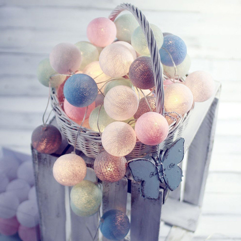 Bedroom Cotton Thread Ball Led Festoon Lamp String Light Full of Star INS Teenage Girl Hearts Stars ROMANTIC VINES Decorative Lights-Taobao