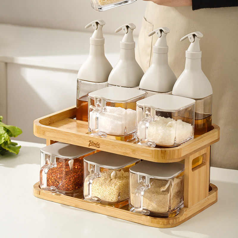 Household glass seasoning jar oil pot seasoning box combination kitchen seasoning jar seasoning bottle set rack