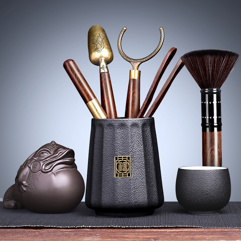 Ebony Sandalwood Tea Ceremony Six Gentlemen Set Tea Clip Spoon Tea Knife Household Tea Tools Kung Fu Tea Set Accessories 6 Gentlemen