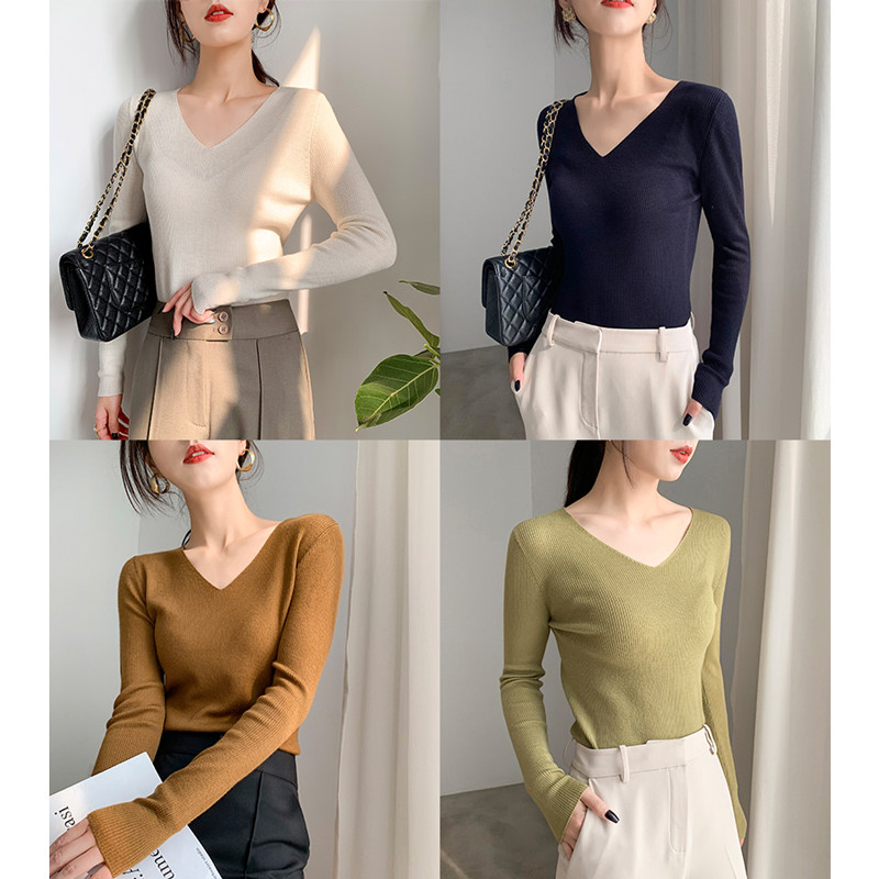 Mars Garmin Autumn and Winter New Products Close-fitting Worsted Superfine Wool Bottoming Sweater V-neck Knit Sweater 4 Colors